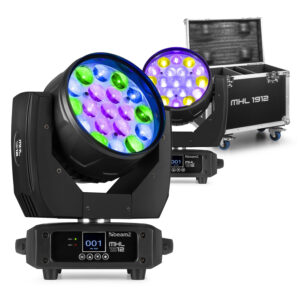 2x BeamZ MHL1912 Moving Head Wash Lights with Flight Case – 19x 12W