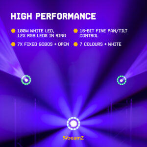 BeamZ Cobra 100R Moving Head Spot with LED Ring – 100W