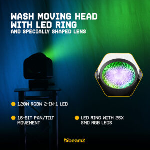 BeamZ Cobra Wash120 LED Moving Head Wash Light with LED Ring – 120W