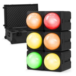 6x BeamZ KUBE20BK Linkable Battery Powered Uplights with Charger Case